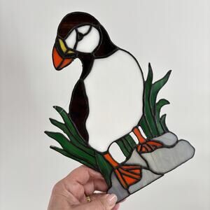 Puffin Suncatcher Stained Leaded Glass Bird Maine 9" handmade